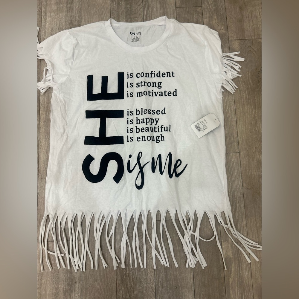Brand New On Fire White Fringe Shirt